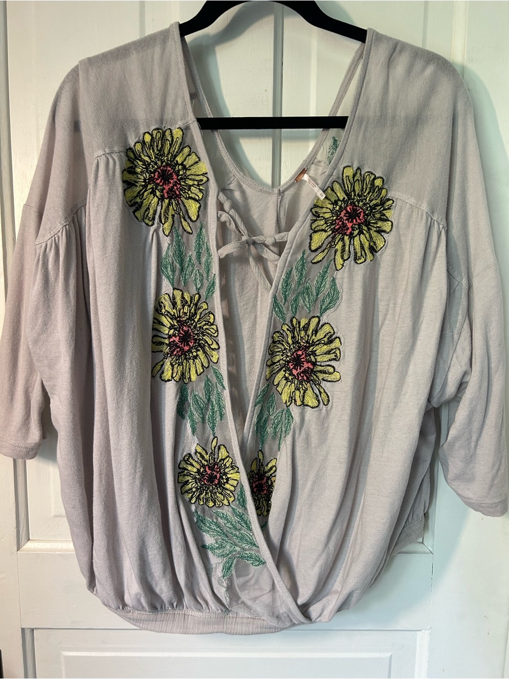 Free People Embroidered Tie-Front Women's Top